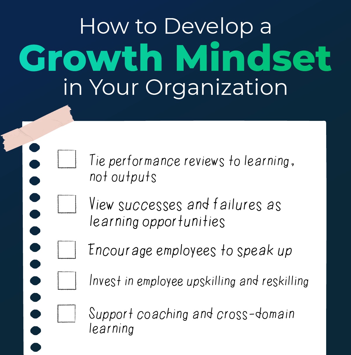 Checklist explaining how to build a growth mindset in the workplace