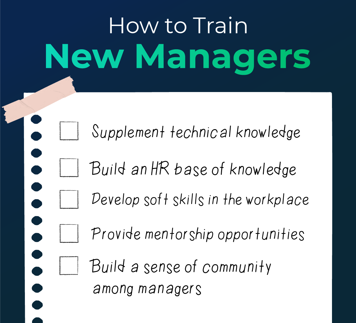 Checklist listing strategies on how to train new managers