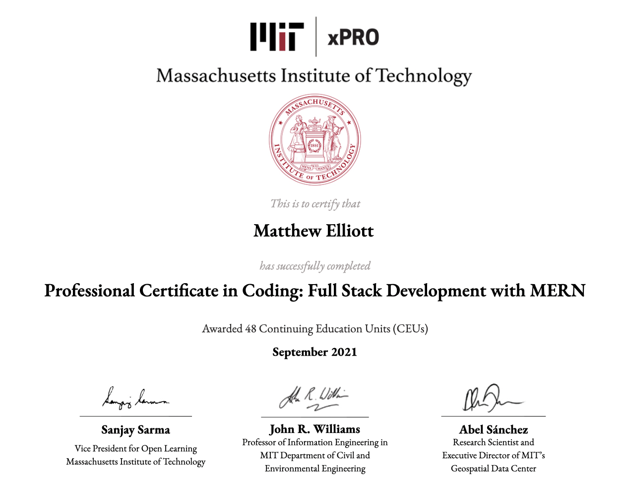 Matt Certificate 