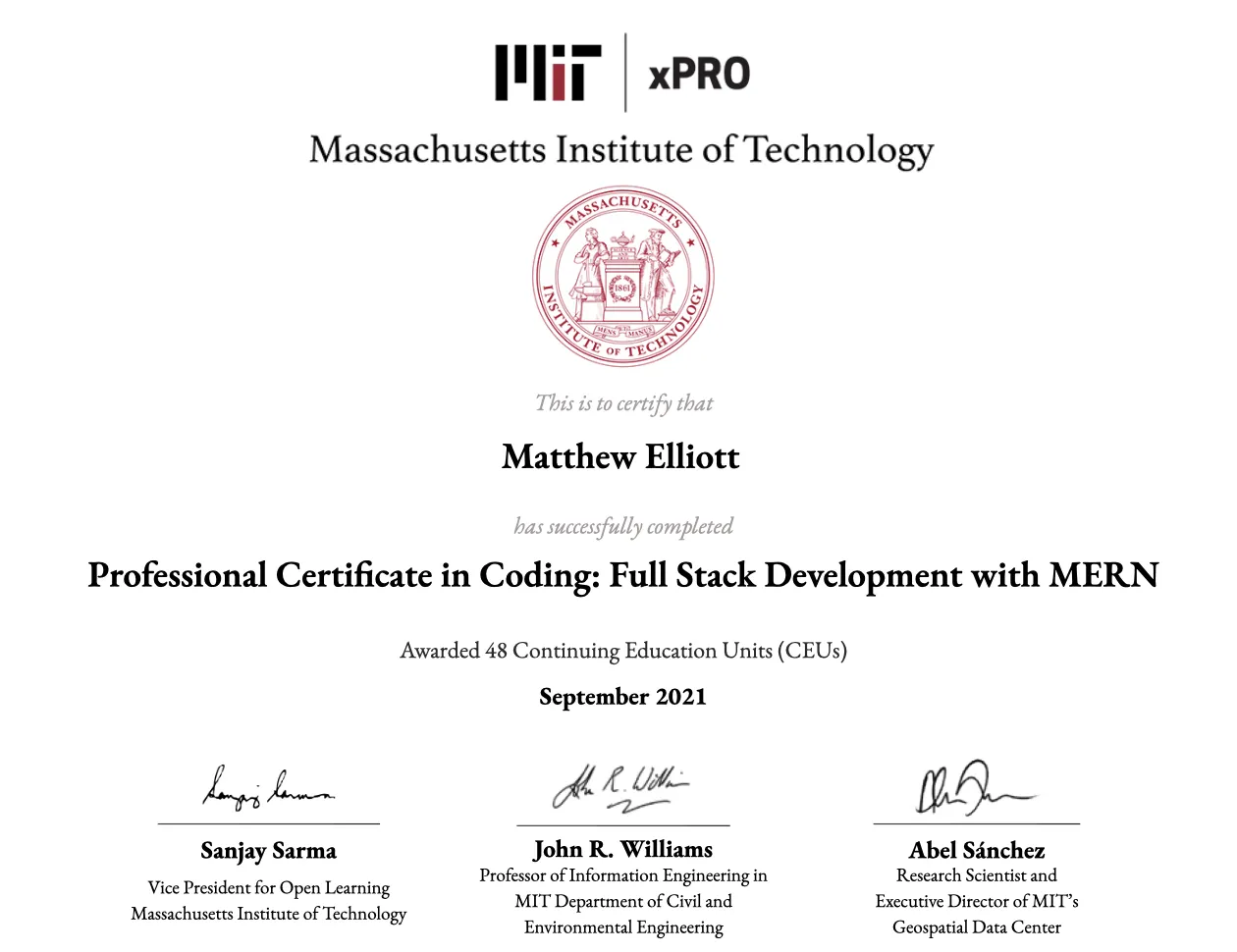 Matt Certificate 