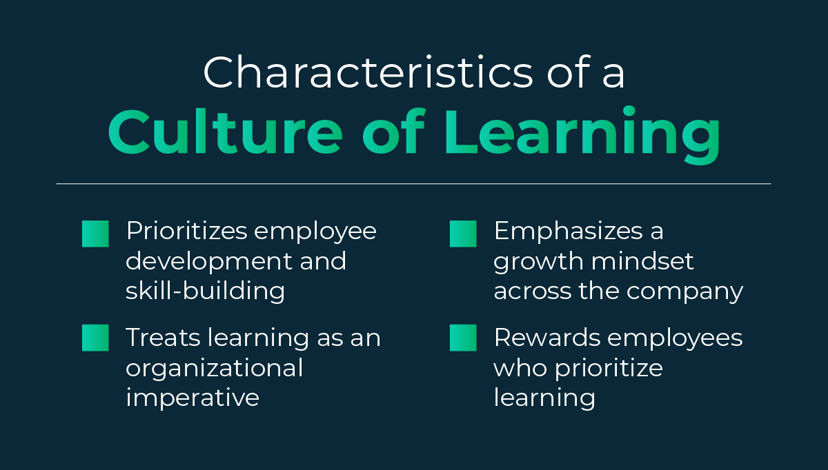 Graphic listing four key qualities of a culture of learning in the workplace.