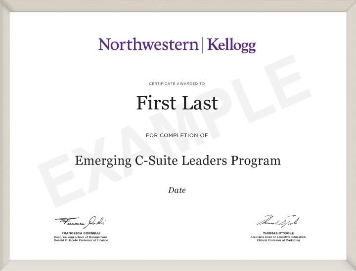 A snapshot of the Kellogg Emerging C-Suite Leaders Program certificate